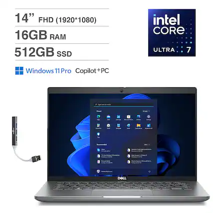 14" FHD (1920*1080)
16GB RAM
512GB SSD
Intel Core Ultra 7
Windows 11 Pro Copilot+PC
DELL