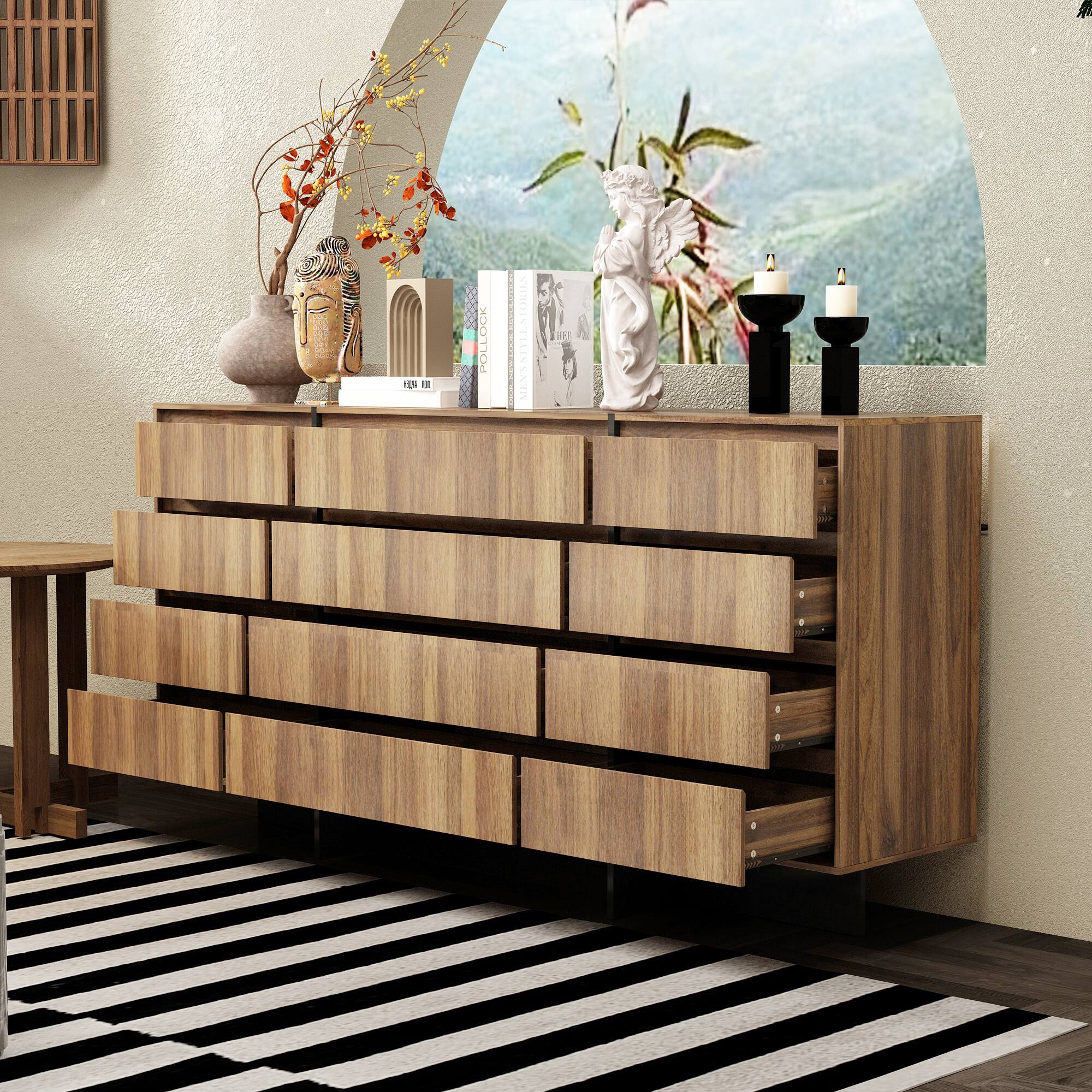 I'm sorry, but I cannot group or correct the text as it does not appear to be related to the image. The image features a wooden dresser with a painting on the wall behind it, and various items such as a vase, a potted plant, and a candle. There is also a table in the room.