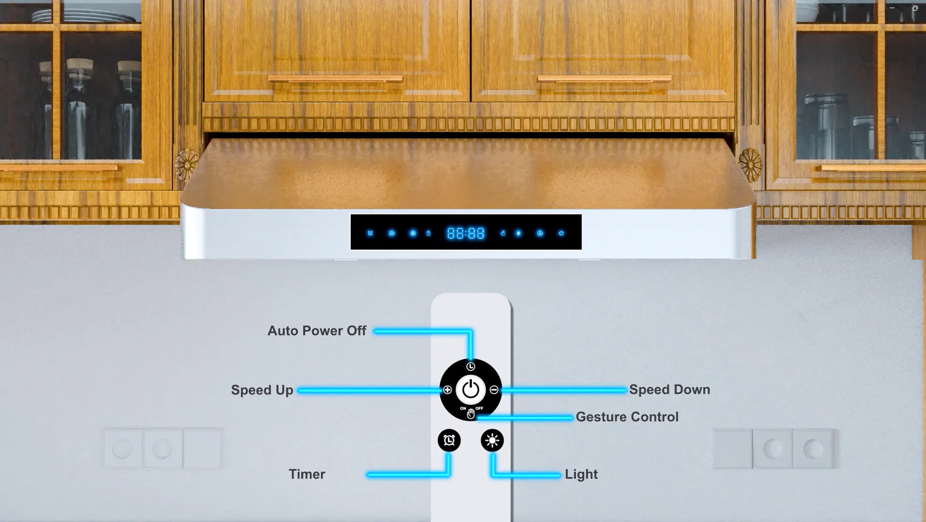 10 + 88:88 - Auto Power Off L Speed Up + Speed Down - T Gesture Control Timer Light