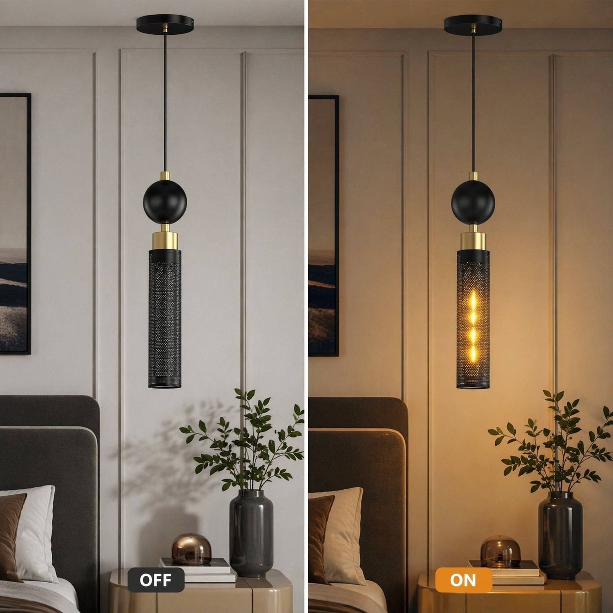 Alt View 3. RYHNUYNE - Modern Black Wrought Iron Pendant Light with Adjustable Cord for Kitchen Island, Dining Room, and Living Room.