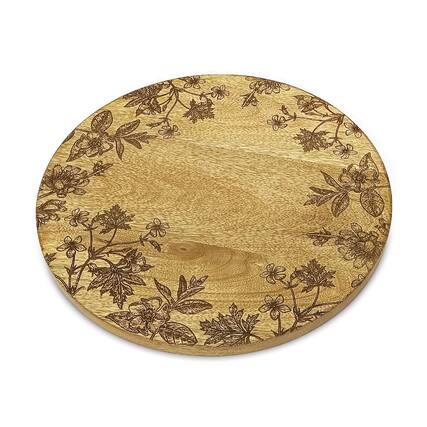 Front. BreeBe - Floral Etched Mango Wood Tray - Gold.