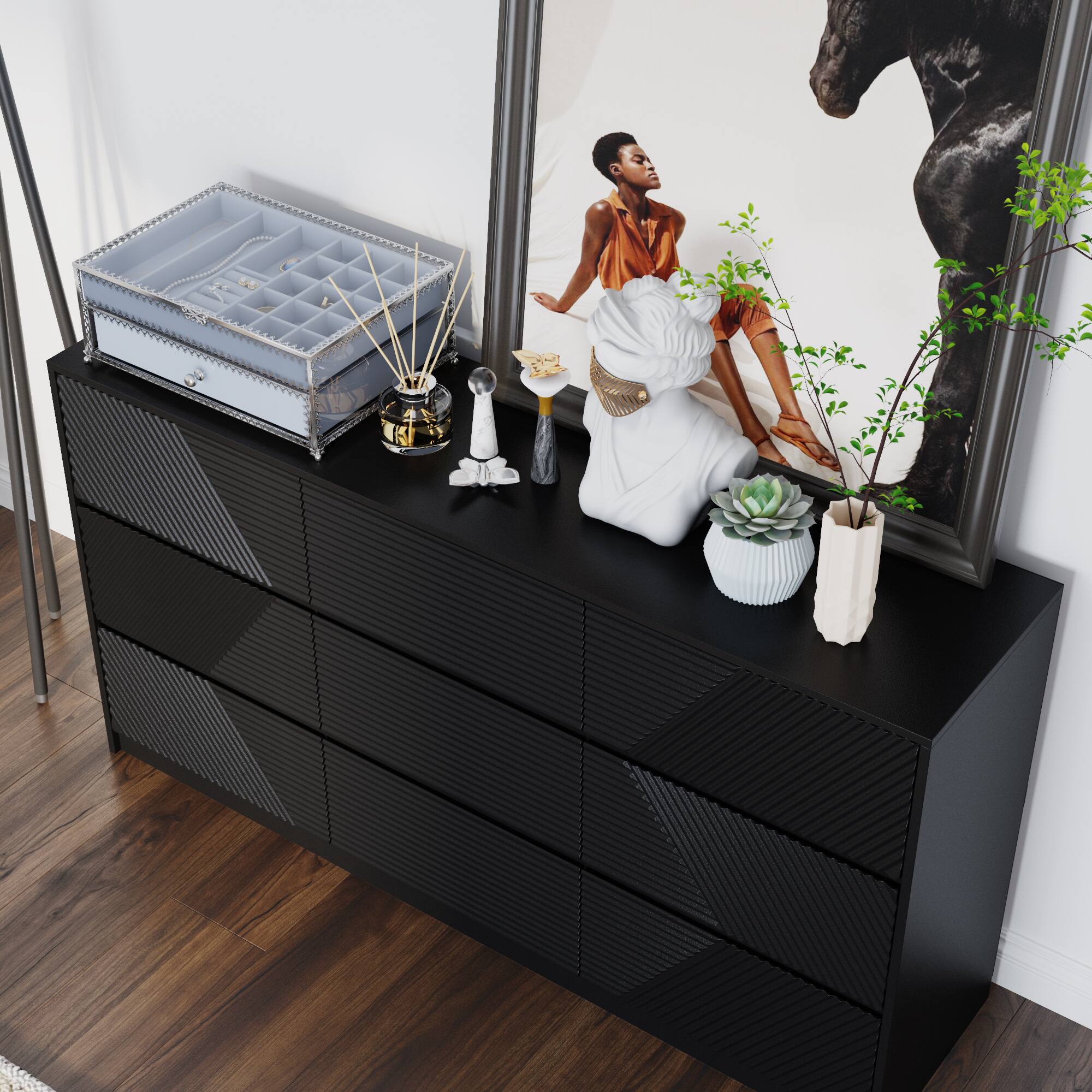 Alt View 8. Famapy - Famapy Textured 9 Drawers Dresser: Geometric Design & Anti - Tip Safety - Black.