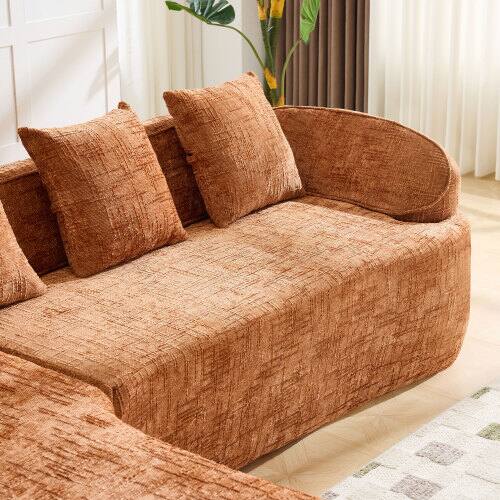 Left. Anysun - Chenille L-Shape Compressed Sofa - High-Elastic Sponge, Curved Armrests & 4 Throw Pillows for Living Room - Orange.