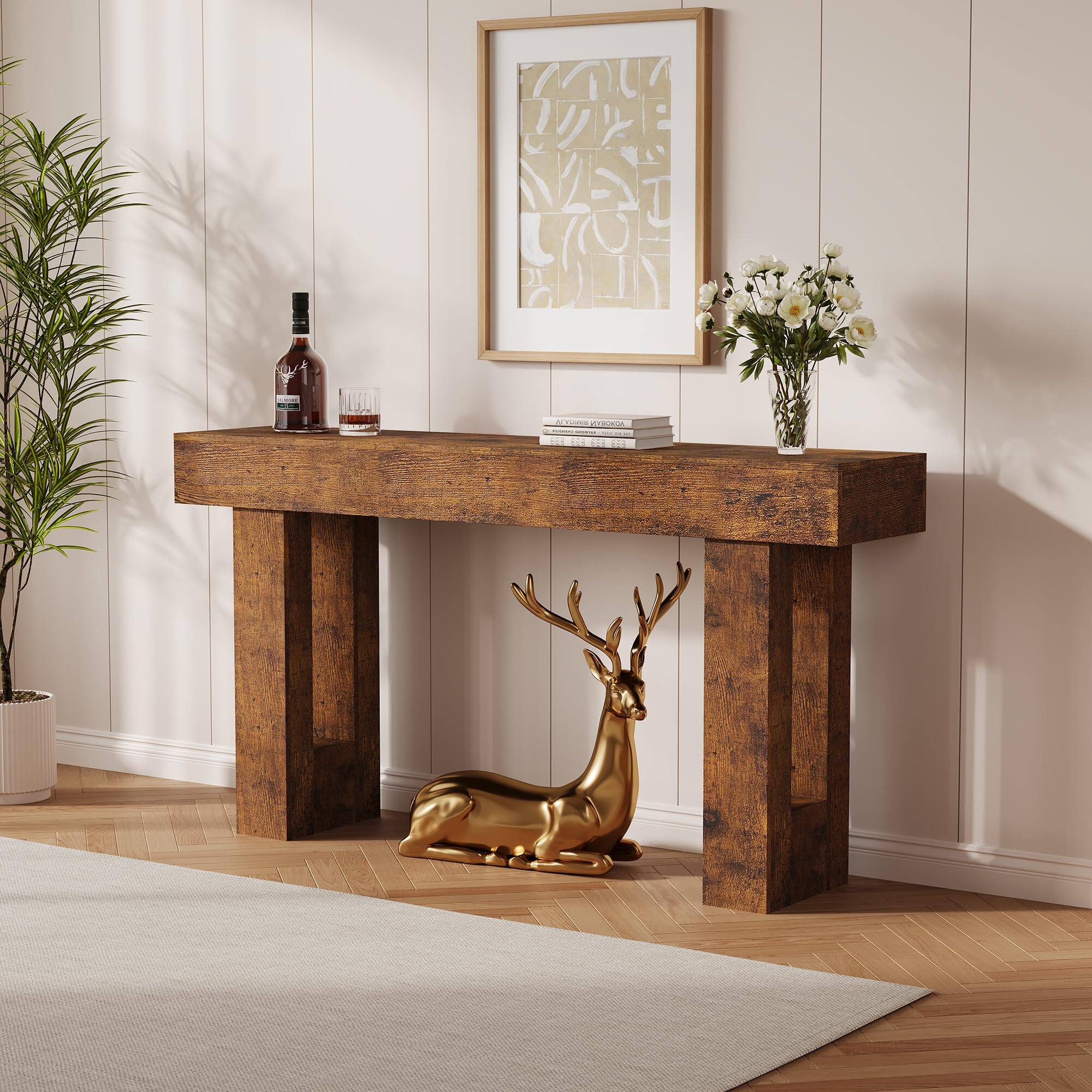 Jojoka - 63" Console Table, Farmhouse Narrow Entryway Table , Long Sofa Table - Brown