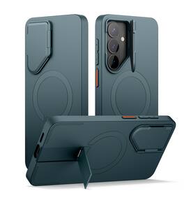 SURITCH - Phone Case for Samsung Galaxy S26+ Plus, Magnetic Protective Cover with Camera Cover & Adjustable Metal Kickstand - Lake Green