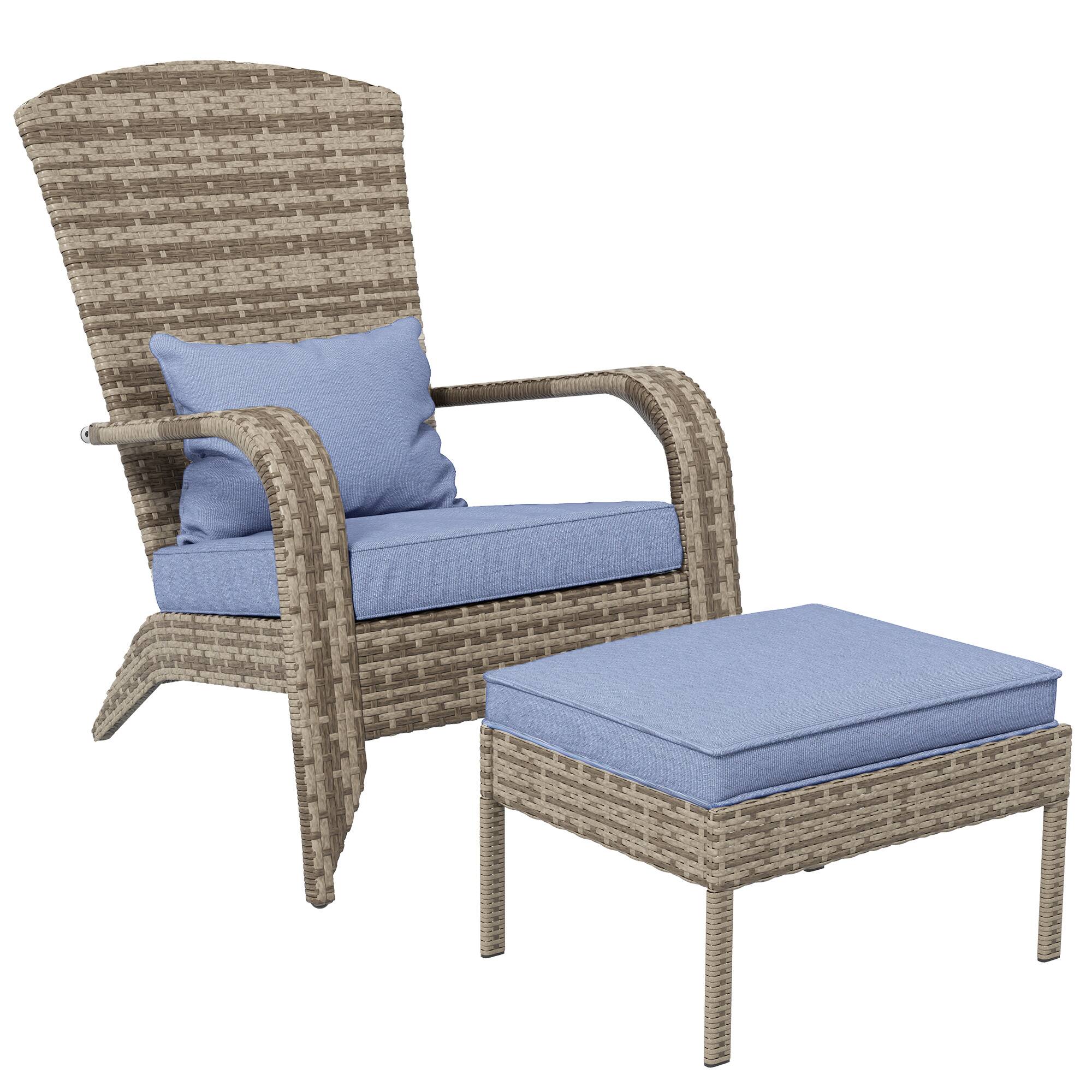 Front. APRILSOUL - Patio Wicker Adirondack Chair with Ottoman Outdoor Fire Pit Chair with Cushions High-Back Large Seat and Armrests - Gray.