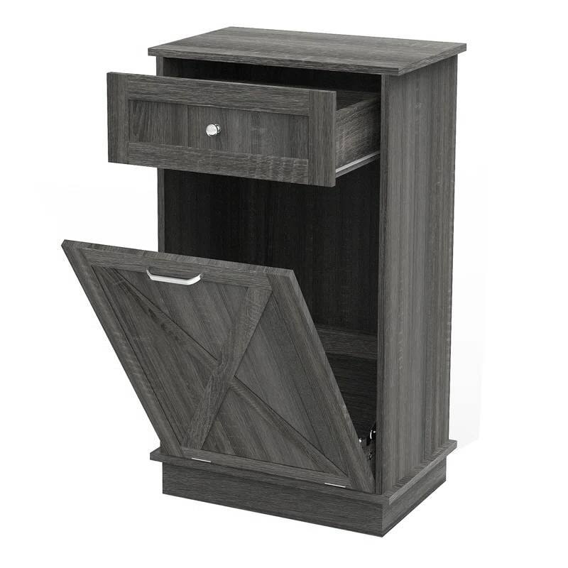 Left. Hivvago - Odor Seal Trash Can Cabinet in Grey Finish - Accommodates 10-Gallon Trash Bin - Grey Finish.