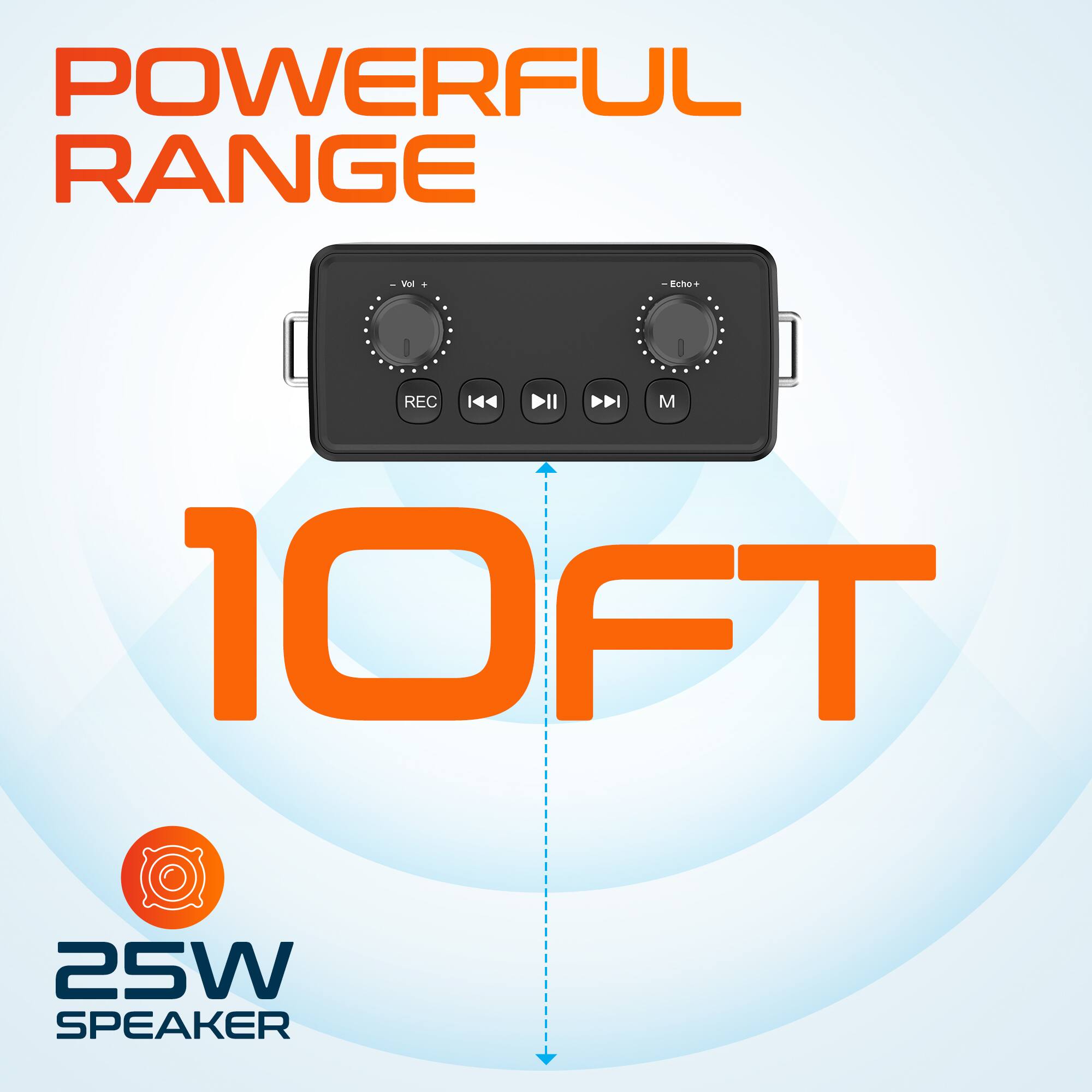POWERFUL RANGE 10FT 25W SPEAKER Echo+ - : REC DI M