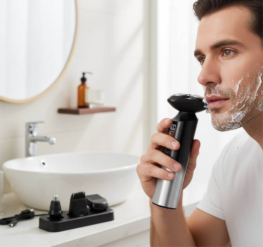 Octagonal House Electric Razor Dazzed Corner Rechargeable Electric Razor for Men, 3D Rotary Shaver ...