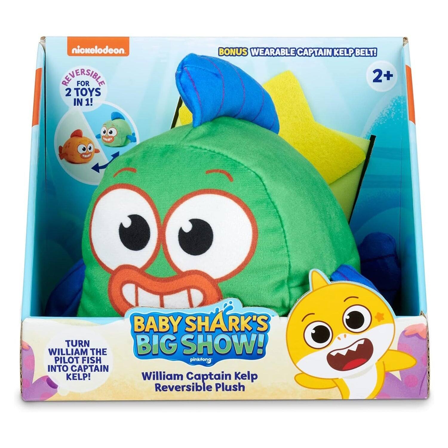 Nickelodeon Reversible for 2 Toys in 1! Bonus Wearable Captain Kelp Belt! 2+ Baby Shark's Big Show! William the Pilot Fish Pinkfong into Captain Kelp! William Captain Kelp Reversible Plush
