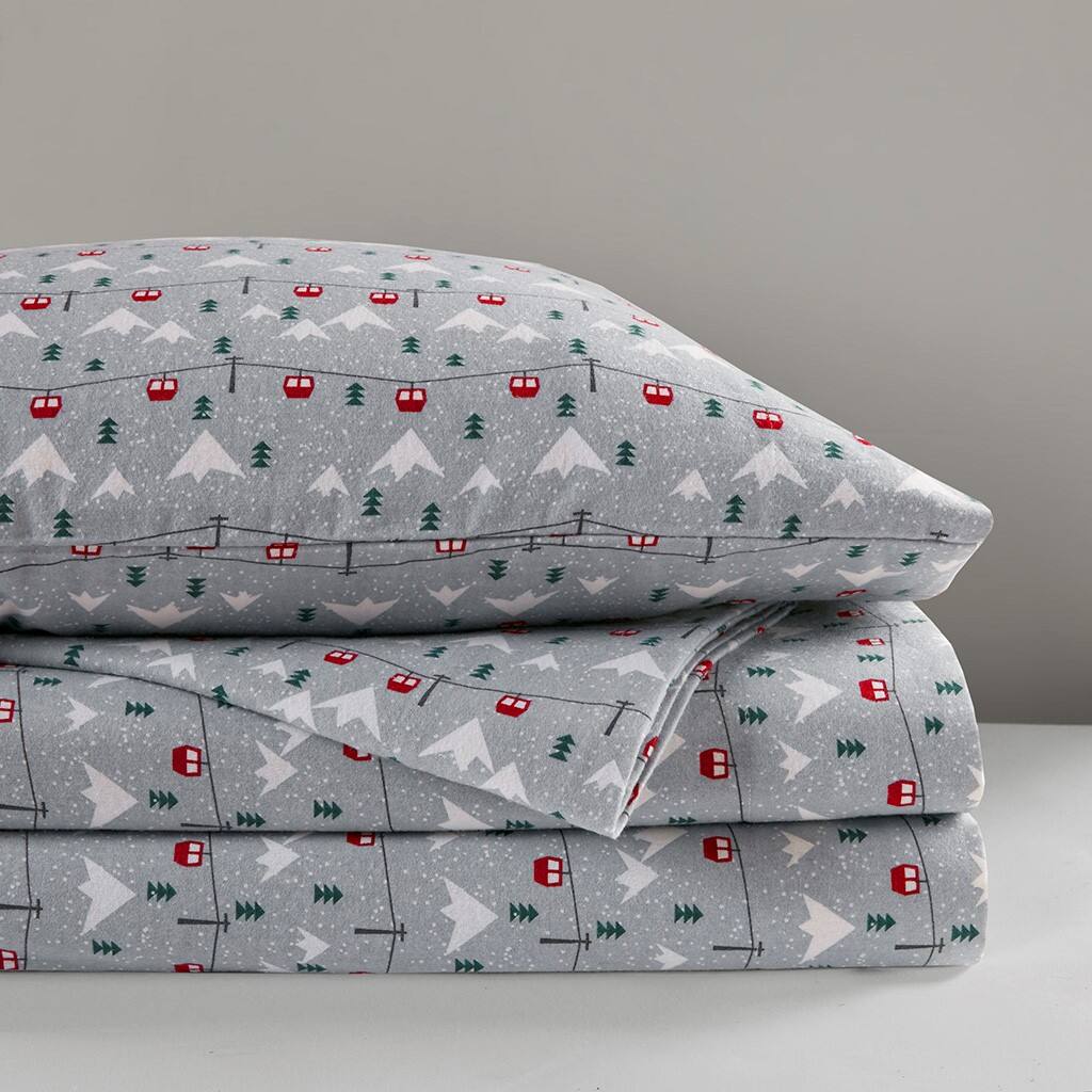 Alt View 4. Gracie Mills - Gracie Mills Kayce Flannel Sheet Set - Grey Ski Jump.