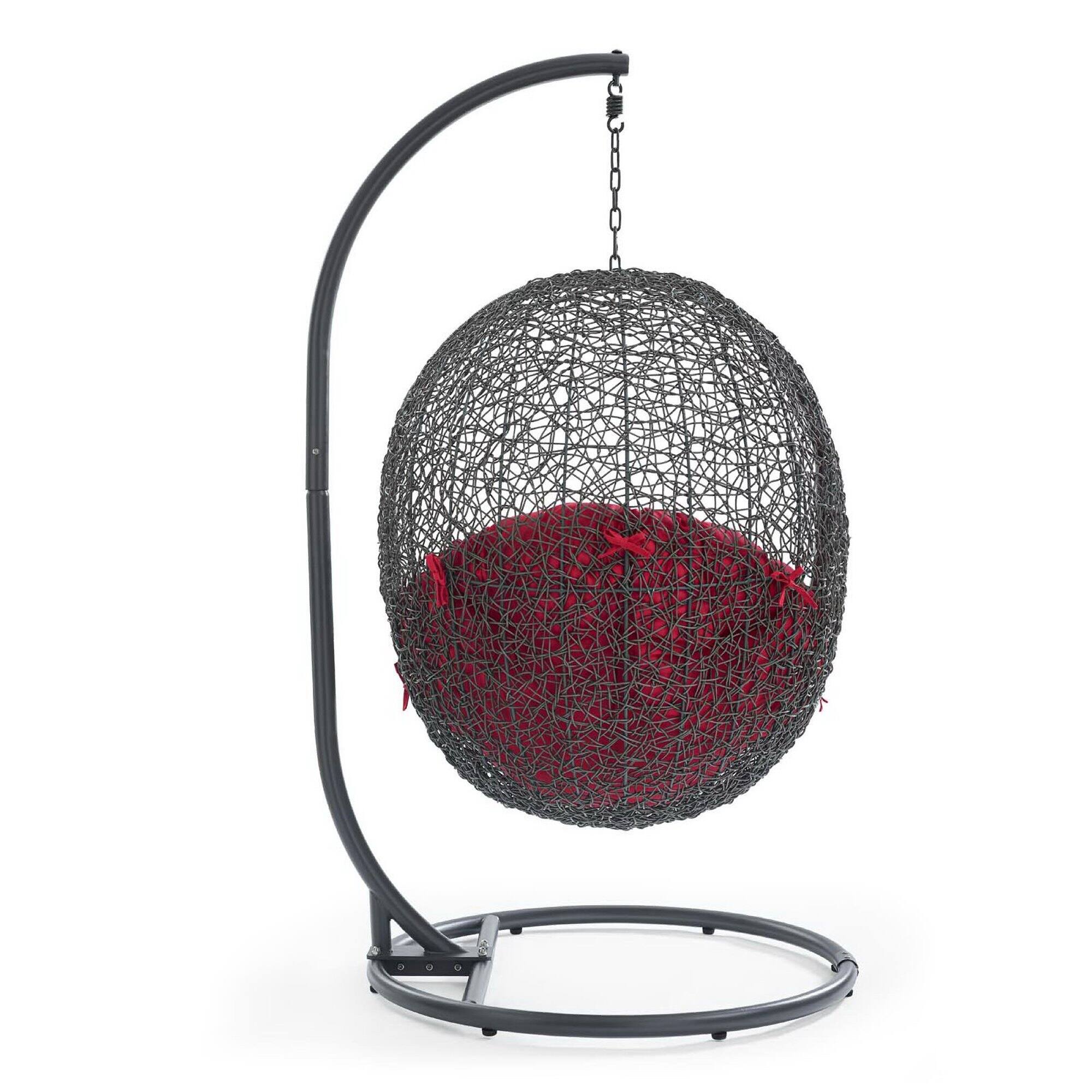 Left. Modway - Hide Outdoor Patio Swing Chair With Stand by Modway - Gray Red.