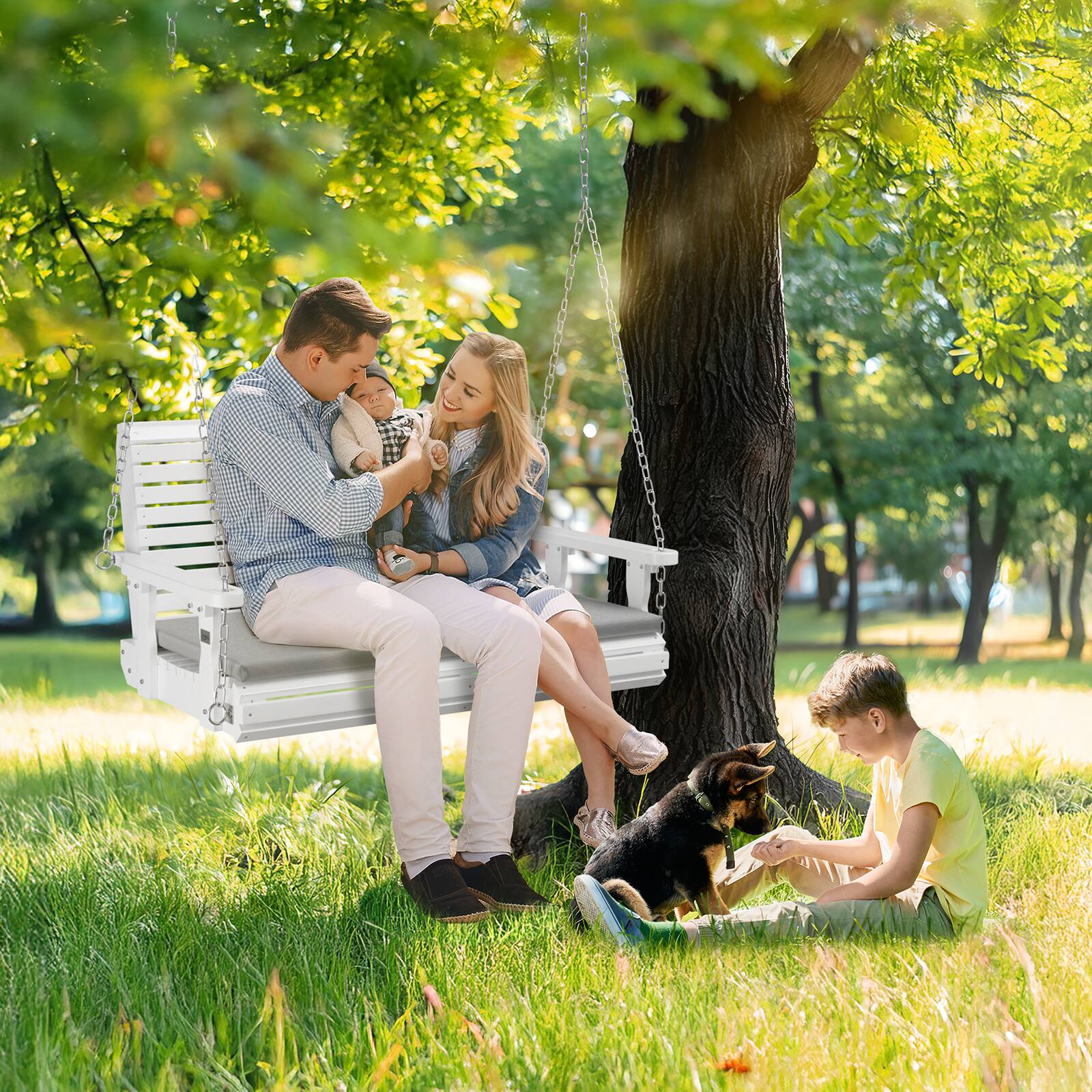 Alt View 6. Winado - 4 FT Porch Swing Bench Set with Cushion Wooden Hanging for Outdoor Garden Patio - White.