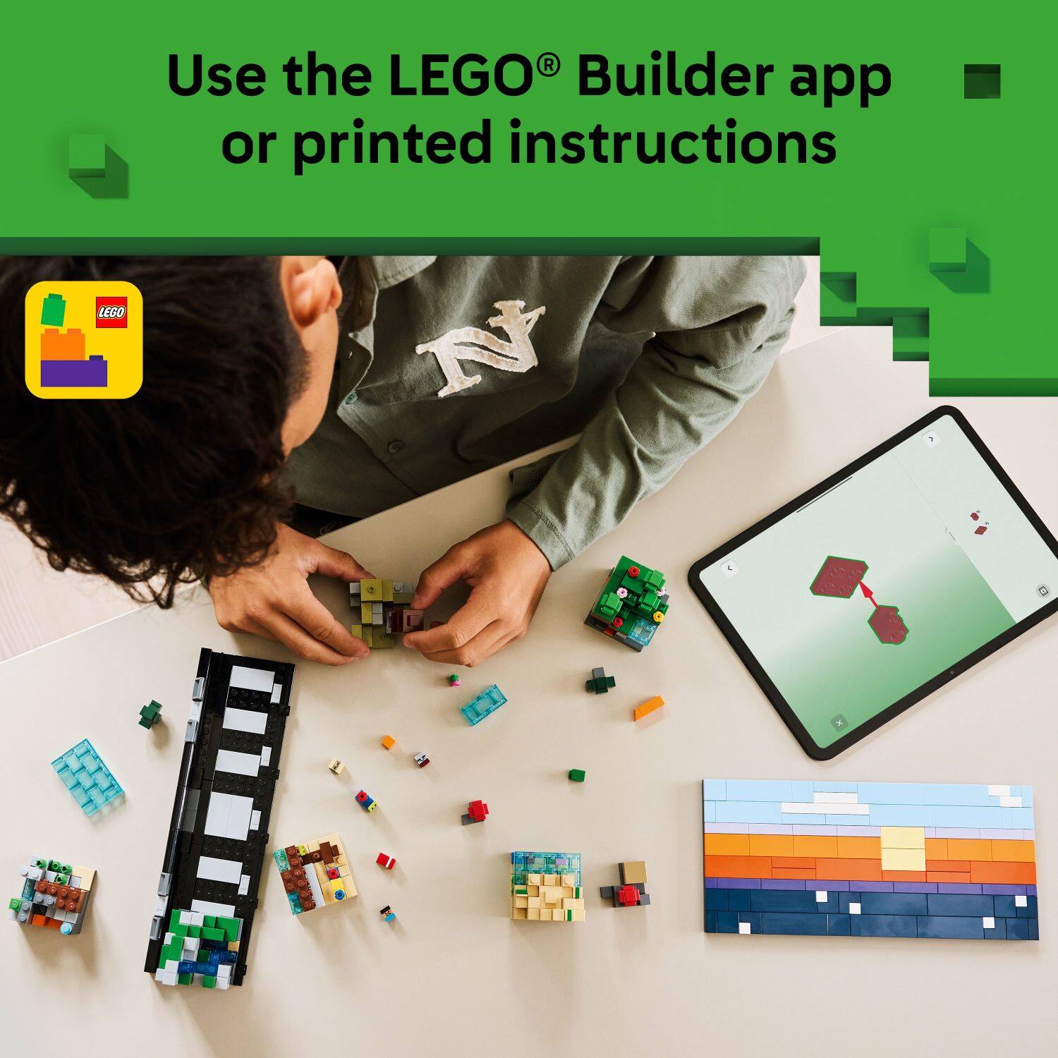 Use the LEGO® Builder app or printed instructions