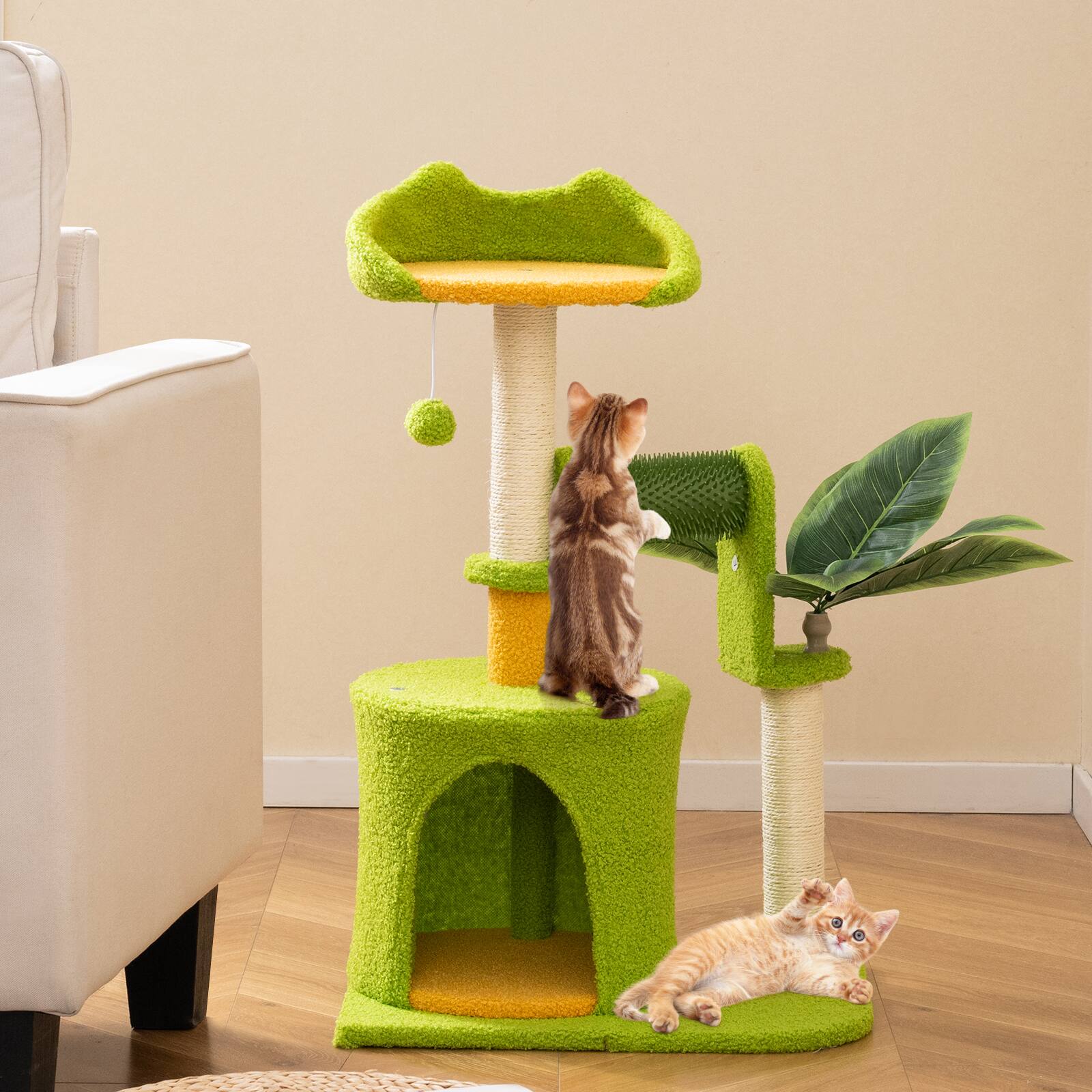 Alt View 1. Gymax - Gymax Cute Palm Cat Tree w/Artificial Leaves Condo Perch Sisal Scratching Posts.