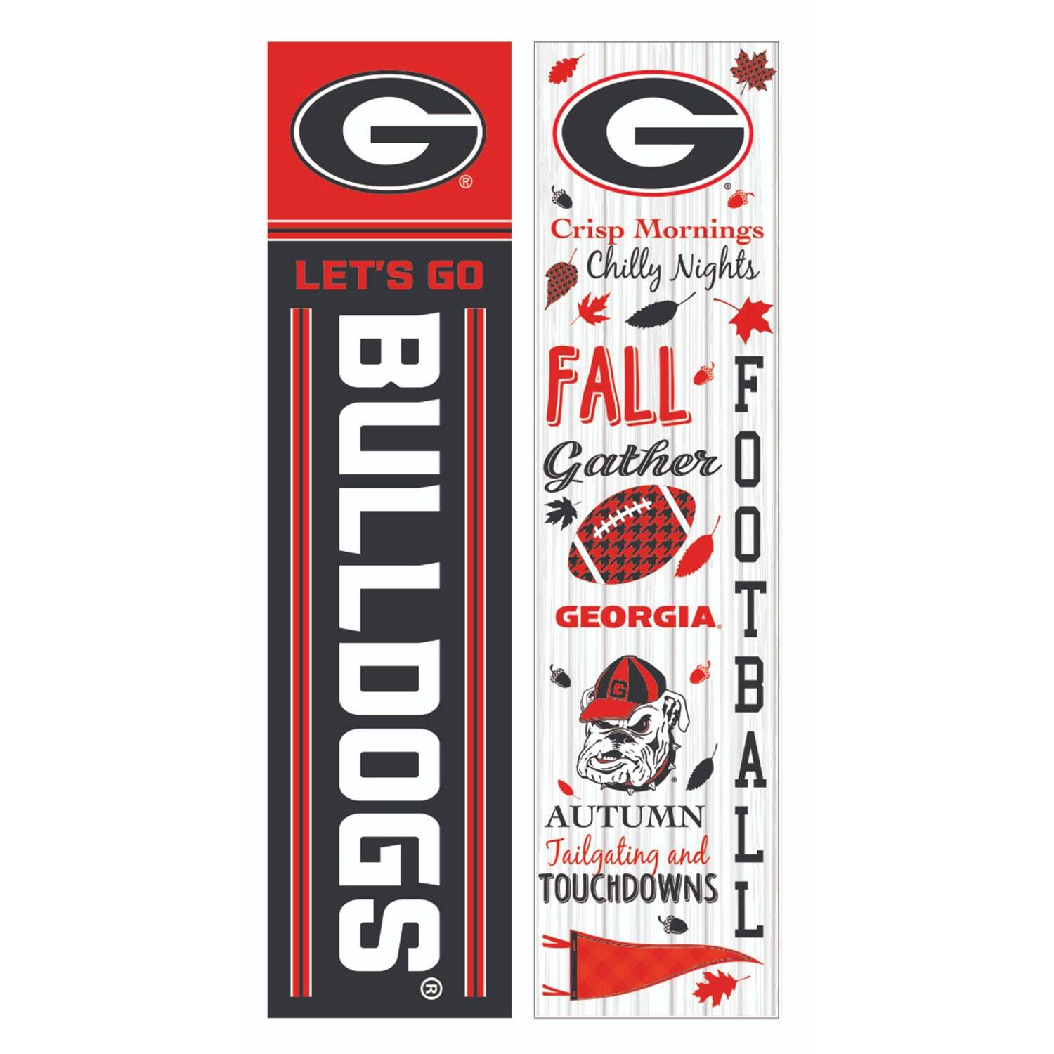 **Left Side:**
- LET'S GO
- BULLDOGS

**Right Side:**
- Crisp Mornings
- Chilly Nights
- FALL Gather
- FOOTBALL
- GEORGIA
- AUTUMN Tailgating and TOUCHDOWNS