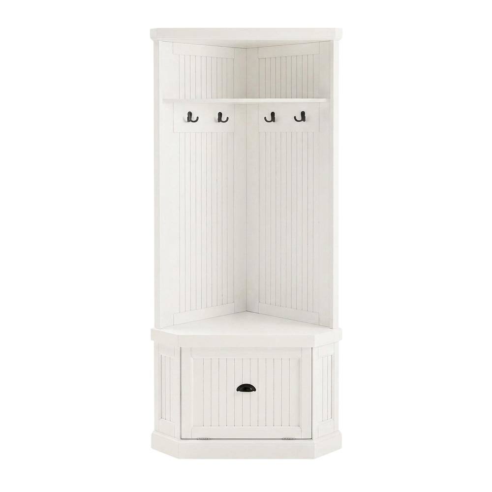 Alt View 1. FurniFact - Distressed White Hall Tree with Anti-Tip Hardware and Storage Space - White.