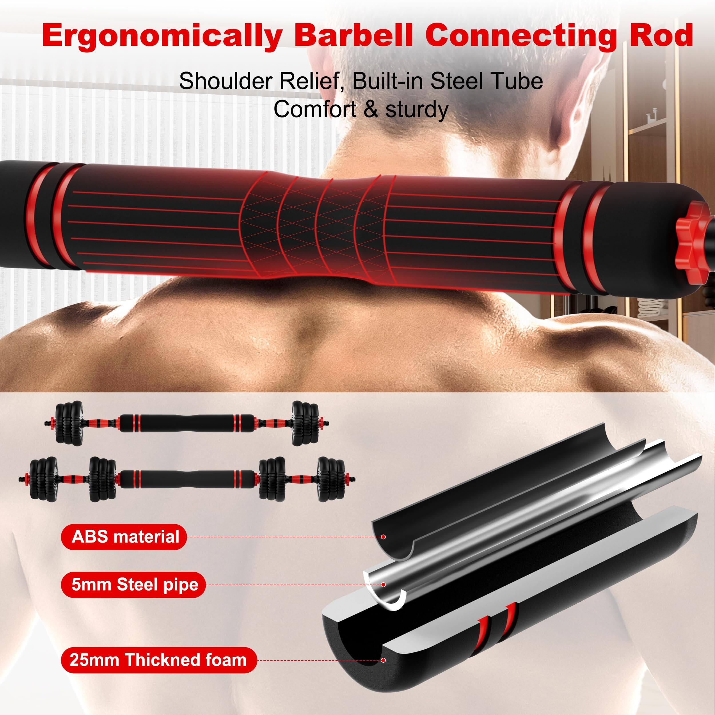 Ergonomically Barbell Connecting Rod  
Shoulder Relief, Built-in Steel Tube Comfort & sturdy  

ABS material  
5mm Steel pipe  
25mm Thickened foam