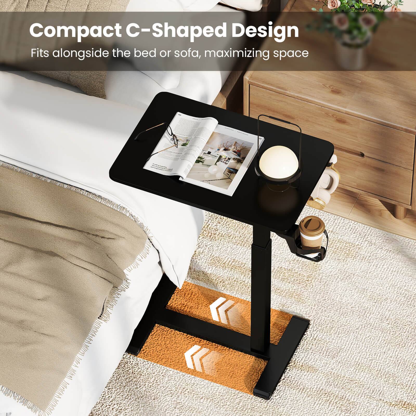 Compact C-Shaped Design  
Fits alongside the bed or sofa, maximizing space