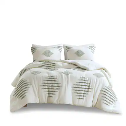 Front. Gracie Mills - Gracie Mills Mitch Modern Chenille Textured Comforter Set - Green/Ivory.