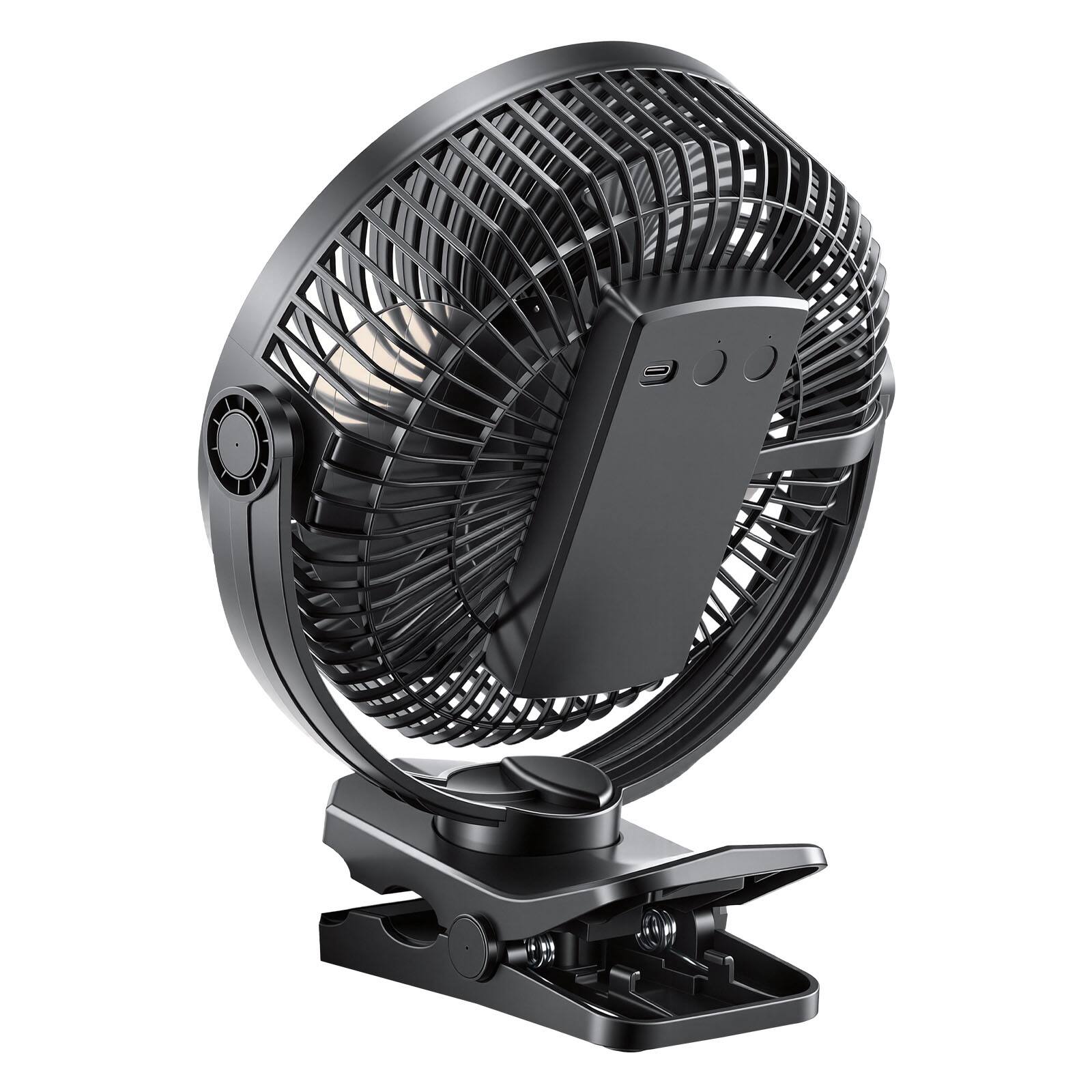Alt View 5. VEVOR - Portable Clip Fan, Rechargeable Clip On Fan with Light, USB Port with 3 Speeds & Circulation Mode - Black.