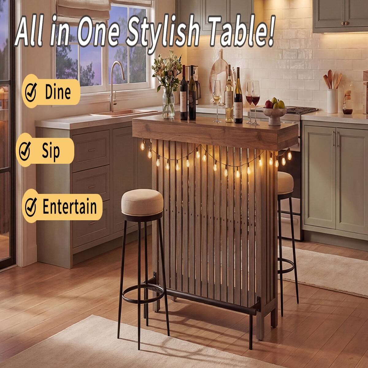 Loheer 3 in 1 Bar Table, Counter Height Table with Wine Storage ...