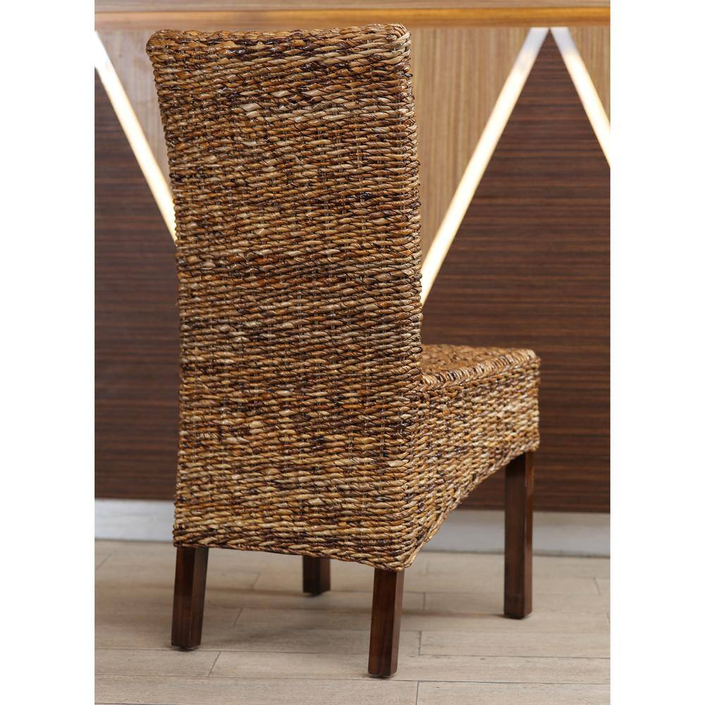 Angle. International Caravan - International Caravan Gaby Woven Banana Dining Chair (Set of 2) - Brown Mahogany.