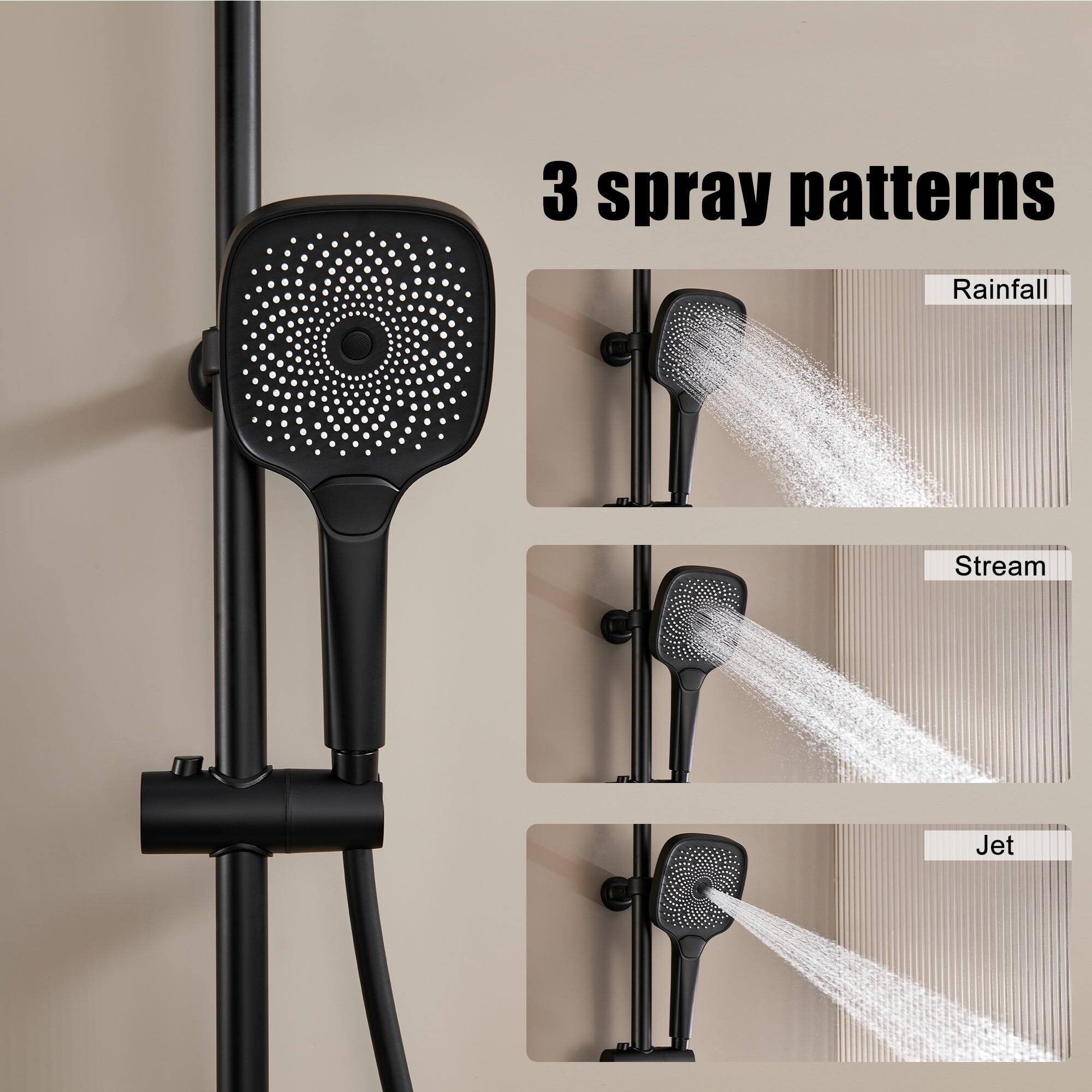3 spray patterns
Rainfall
Stream
Jet