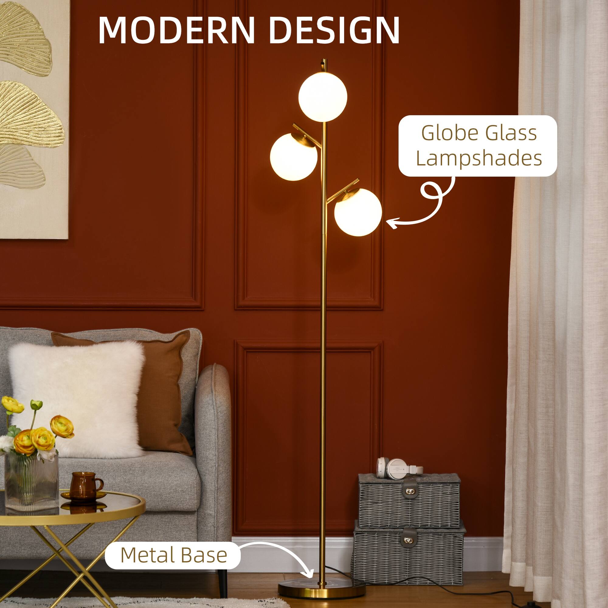 MODERN DESIGN  
Globe Glass Lampshades  
Metal Base