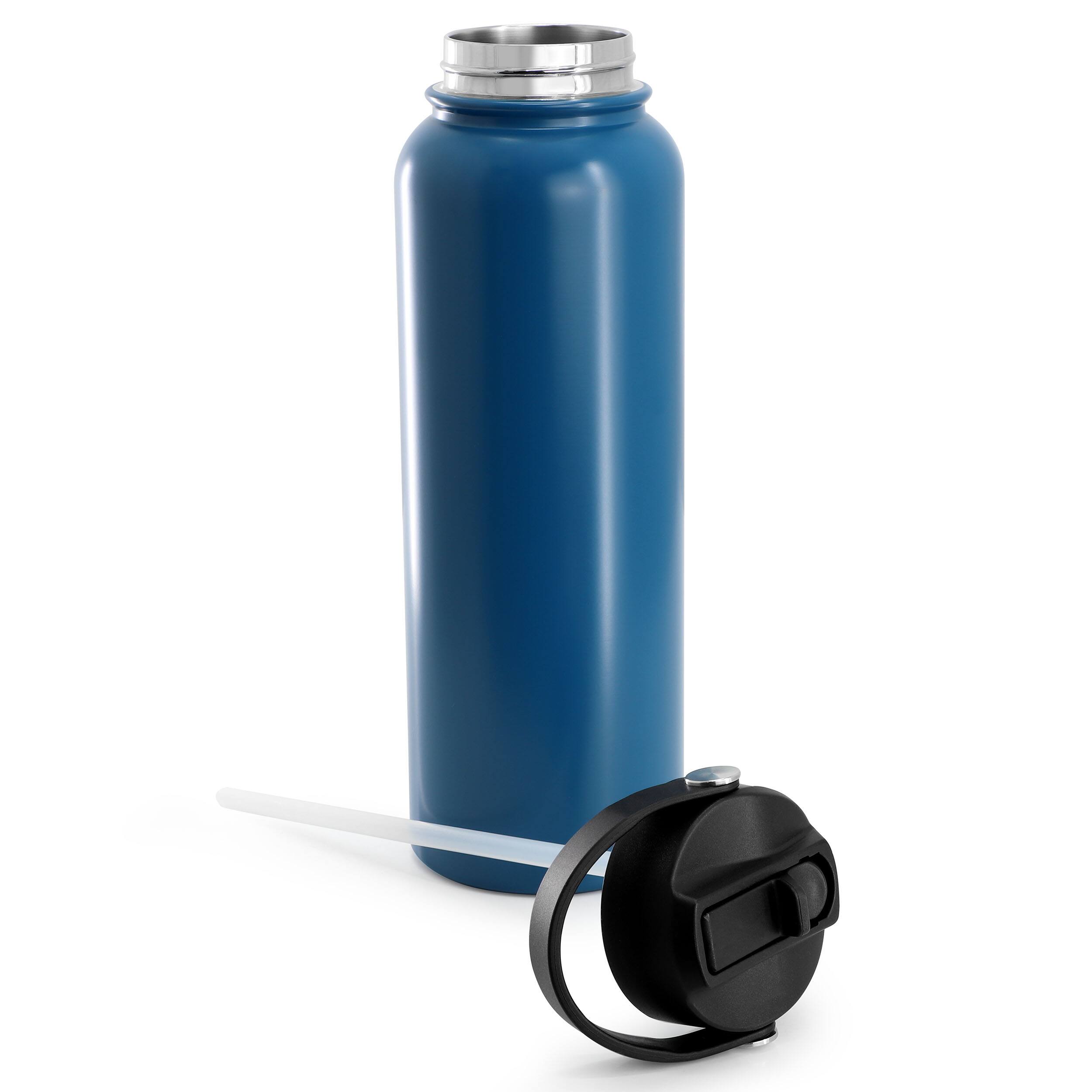 Alt View 2. Gibson - Gibson Home Marina 38 Ounce Double Wall Stainless Steel Thermal Bottle with Lid and Straw in Matte Blue - Blue.