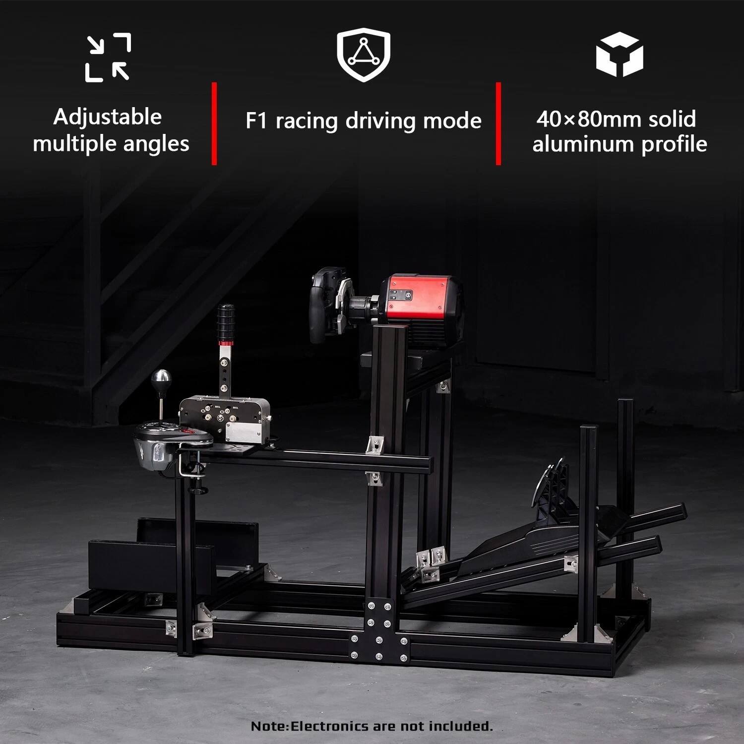 Adjustable multiple angles  
F1 racing driving mode  
40x80mm solid aluminum profile  
Note: Electronics are not included.