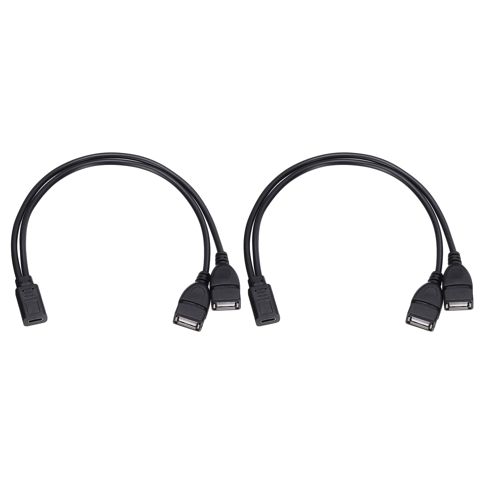 Unique Bargains - 2pcs Type C 2-in-1 Splitter Charging Cable Cord 11.8" for Multiple Ports - Black