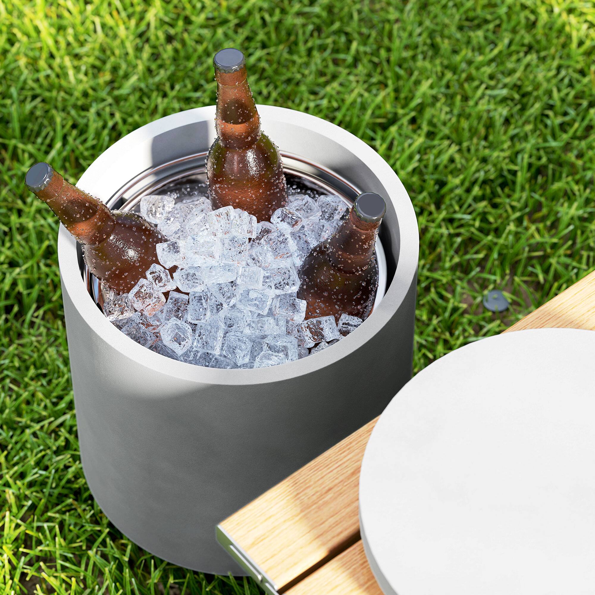Alt View 8. Homcom - Gal Outdoor Side Table, 3-In-1 Concrete Cooler Bar Table with Storage - Gray.