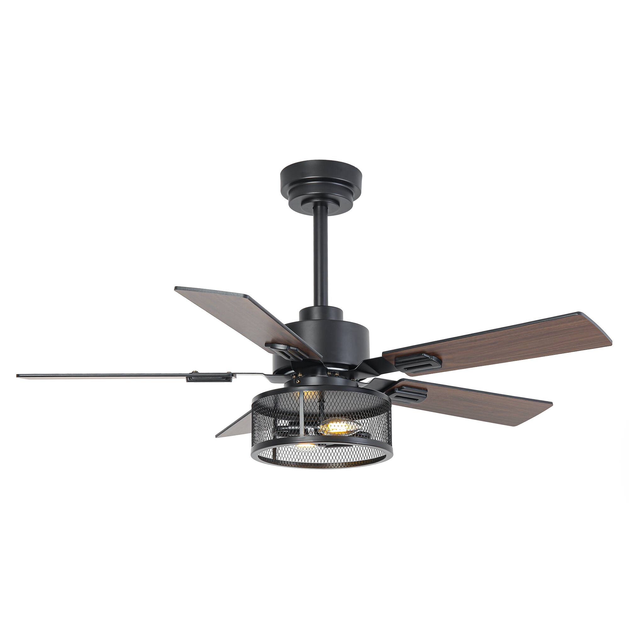 Alt View 6. Vaczon - 42" Industrial Black Metal Caged Ceiling Fan with Light and Remote  & App Control - Black.