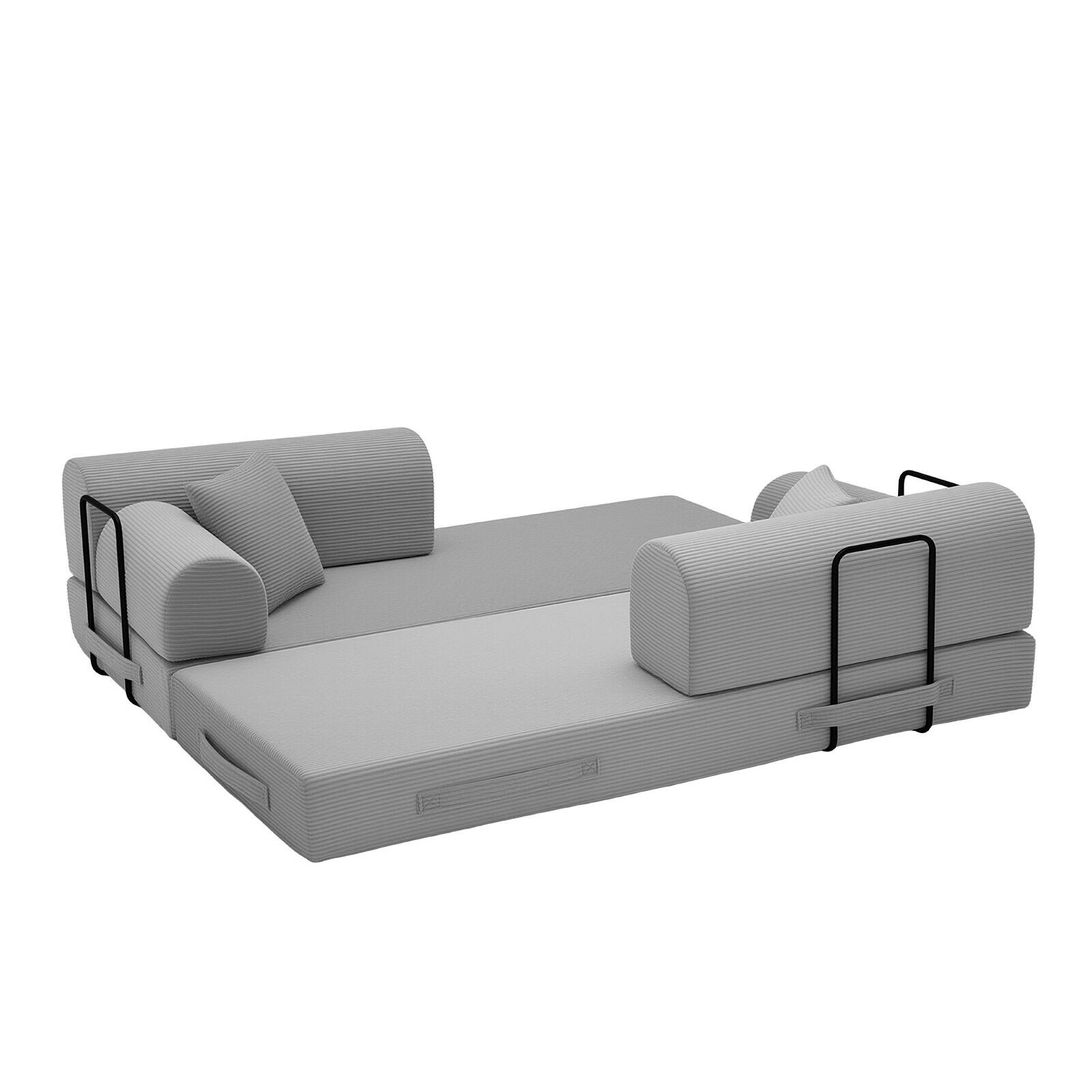 Alt View 2. Anysun - Corduroy Convertible Sleeper Sofa Bed - Folding Mattress Couch with Fixed Frame for Living Room & Bedroom - Light Grey.