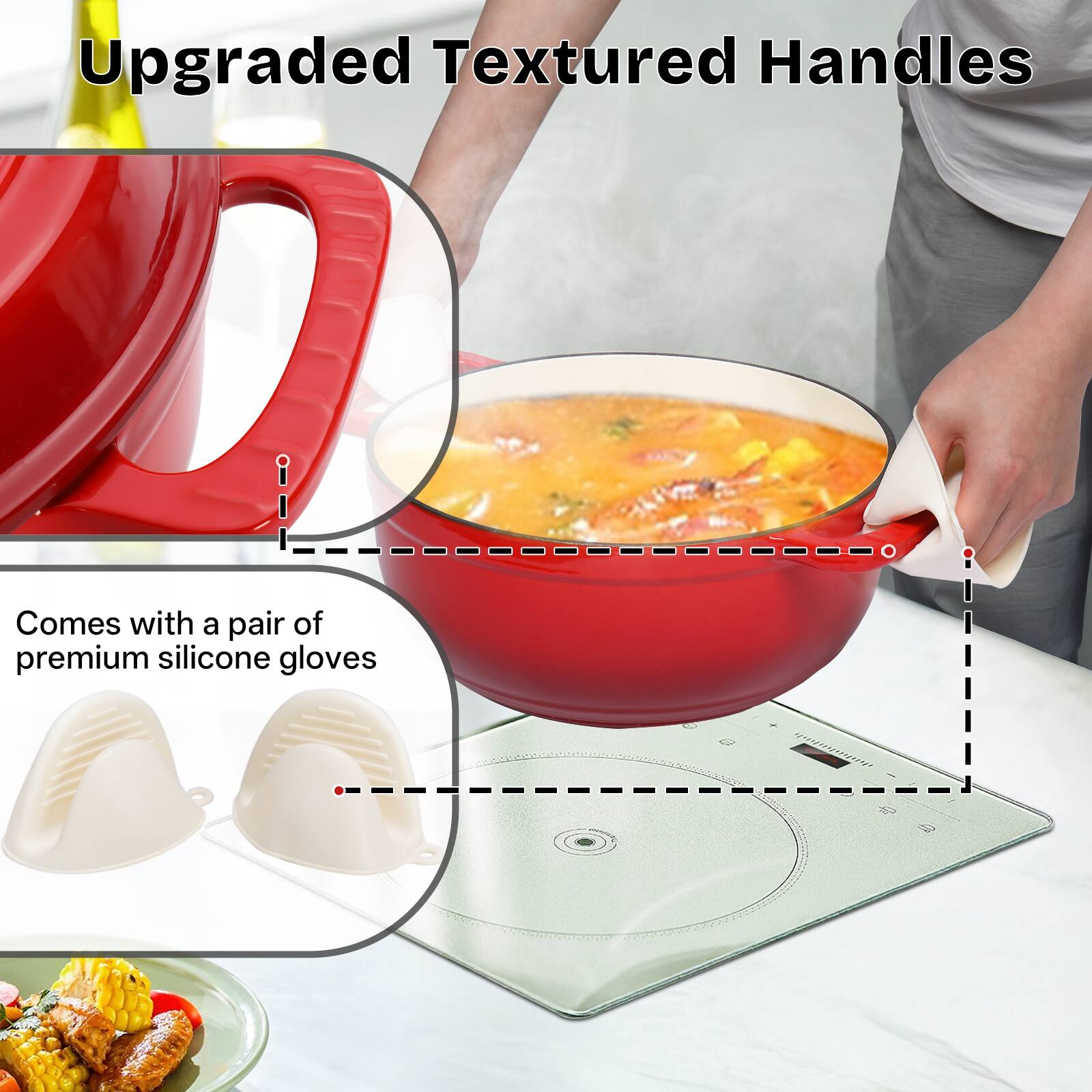 Upgraded Textured Handles

Comes with a pair of premium silicone gloves