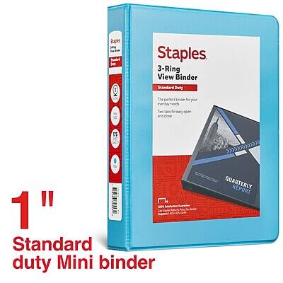 Staples  
3-Ring View Binder  
Standard Duty  

The perfect binder for your everyday needs.  
Easy to open and close.  

1" Standard duty Mini binder  

QUARTERLY REPORT