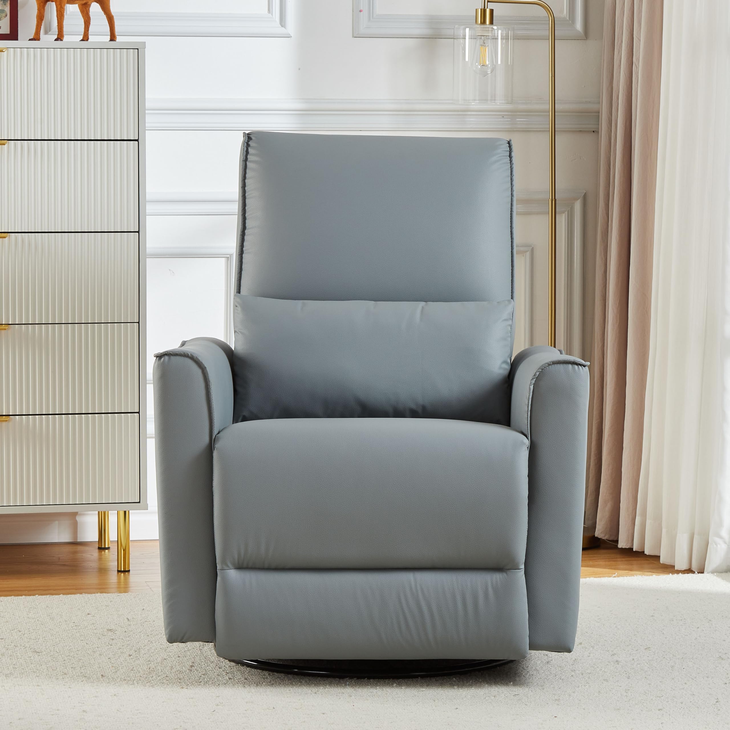 Angle. Homhougo - 360° Swivel Rocking Recliner Chair, Glider Rocking Chair, Upholstered Faux Leather Reclining - Gray.