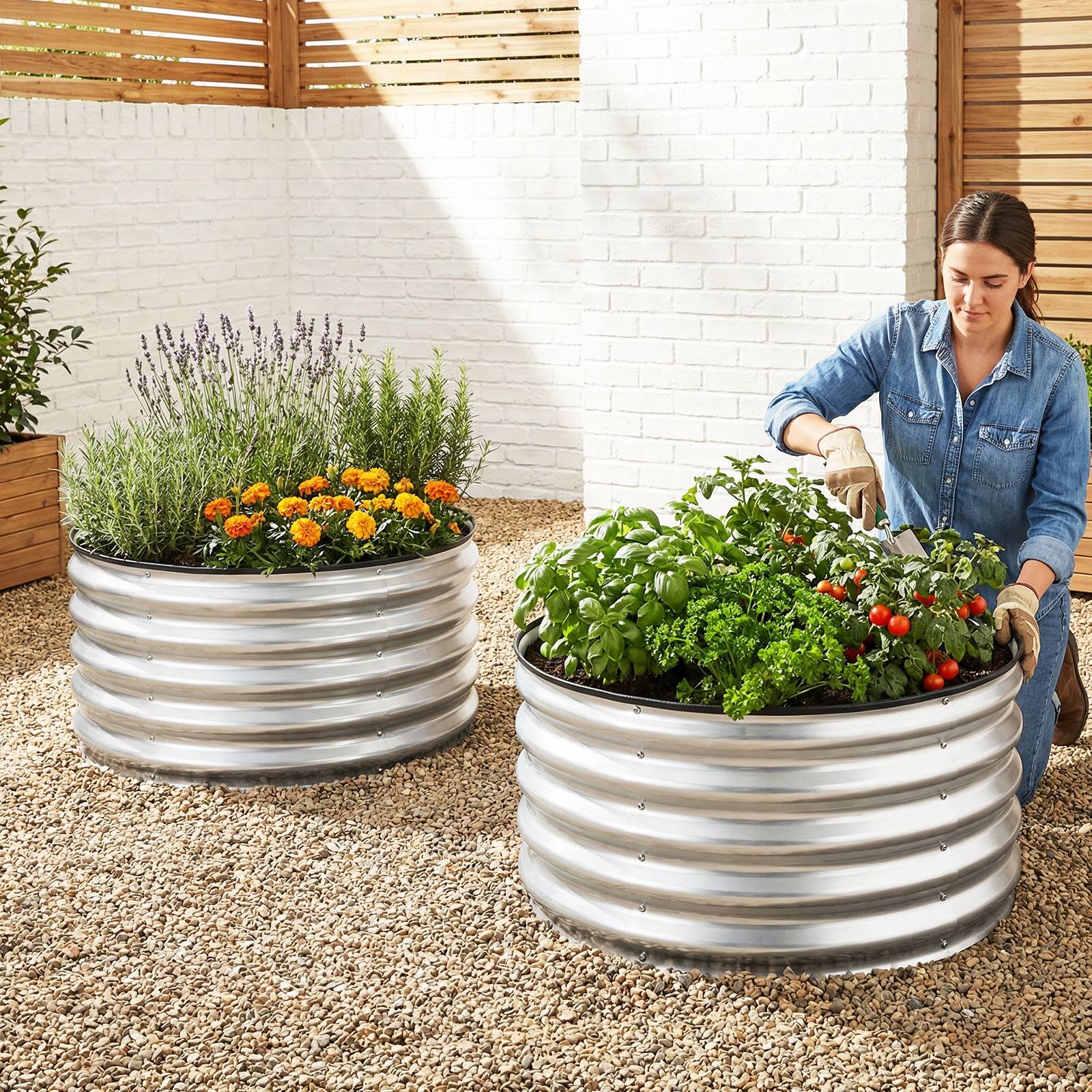 Alt View 1. Costway - Costway 2 Pack Galvanized Raised Garden Bed Kit with Open-Ended Base for Vegetables Flowers - Sliver.