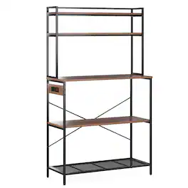 Boyel Living - Large 5-Tier Bakers Rack with Electrical Outlets 39 Inch Microwave Stand & Coffee Bar Kitchen Storage Shelf - Walnut