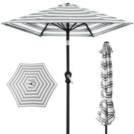 Best Choice Products - 10ft Outdoor Steel Market Patio Umbrella w/ Crank, Tilt Push Button, 6 Ribs - Striped Black
