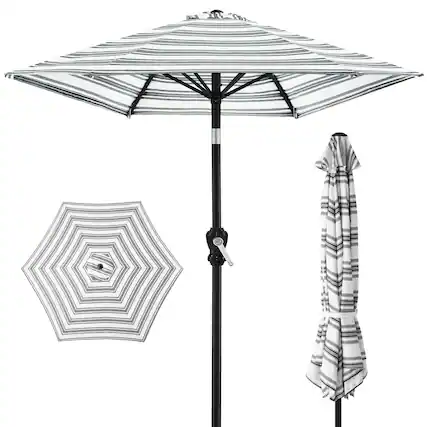 Front. Best Choice Products - Best Choice Products 10ft Outdoor Steel Market Patio Umbrella w/ Crank, Tilt Push Button, 6 Ribs - Striped Black - Striped Black.