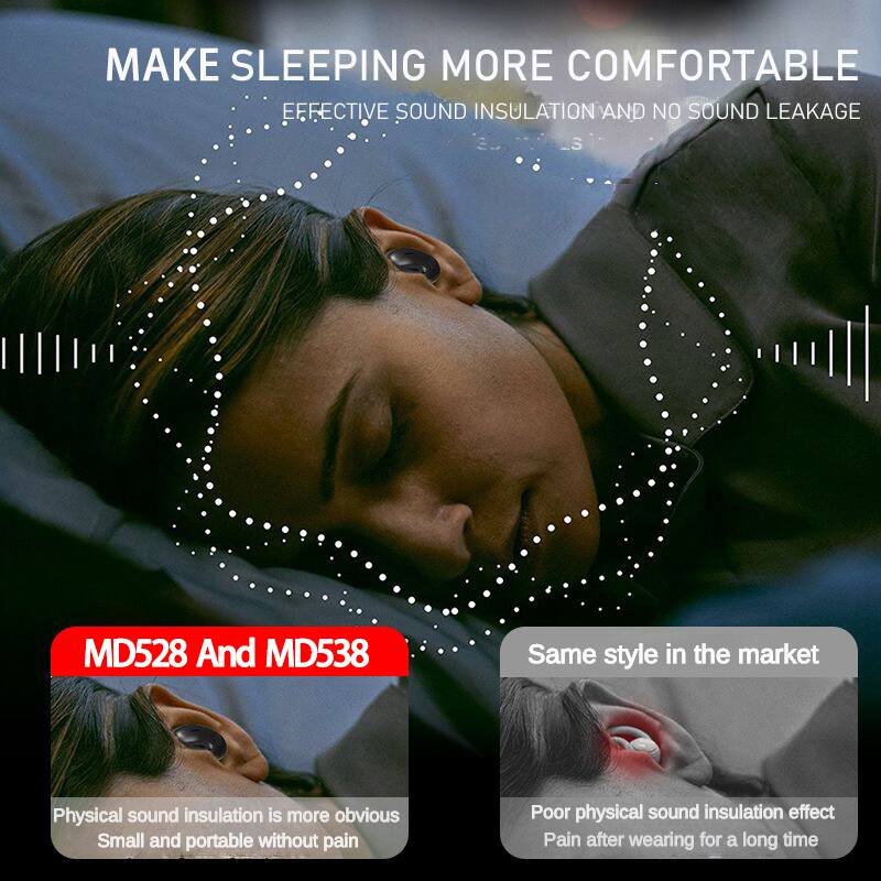 MAKE SLEEPING MORE COMFORTABLE  
EFFECTIVE SOUND INSULATION AND NO SOUND LEAKAGE

MD528 And MD538

Same style in the market

Physical sound insulation is more obvious  
Small and portable without pain

Poor physical sound insulation effect  
Pain after wearing for a long time