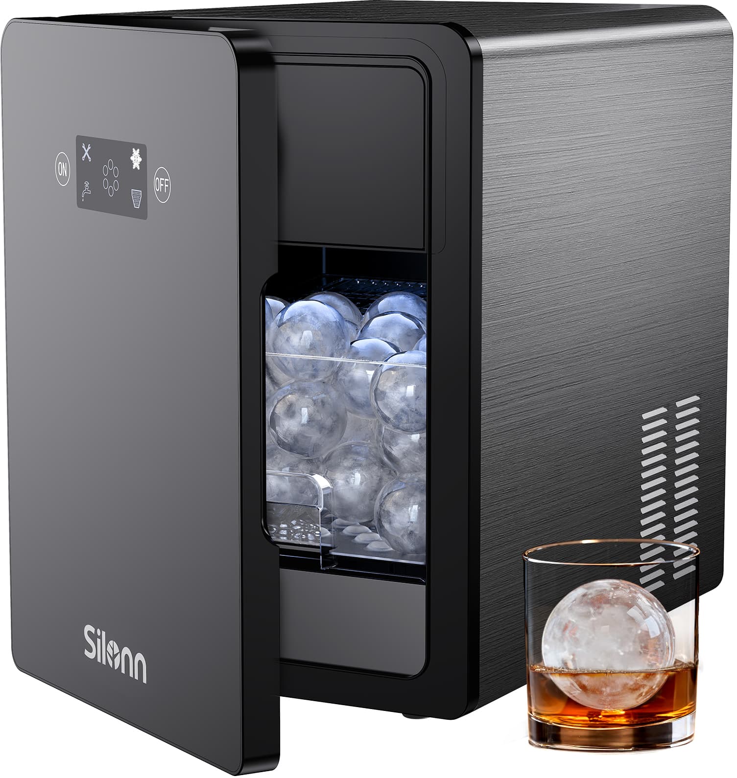 Silonn - Countertop Sphere Ice Maker Produces 4, 2″ Spheres in 35Mins, 144 pcs/Day, Ideal for Whisky or Straight Cocktail Drinks - Black