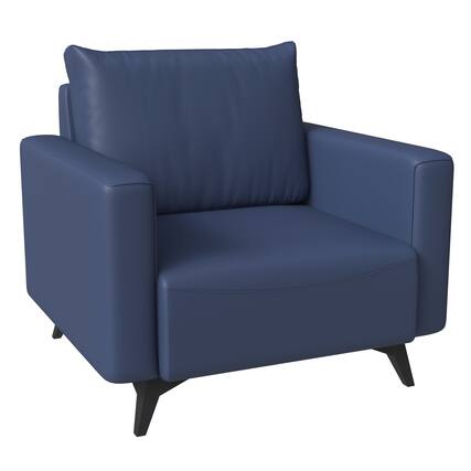 Front. LeisureMod - Inno Modern Leather Accent Chair, Solid Wood Frame Armchair - Scratch Resistant - Dark Blue.