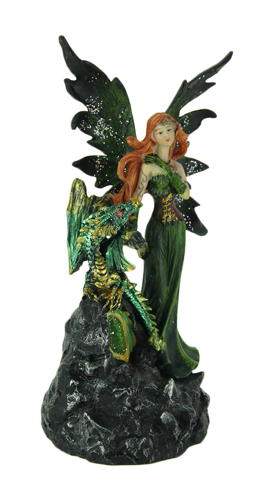 Alt View 1. Everspring Import Co. - Emerald Green Fairy And Dragon LED Lighted Geode Statue - Green.