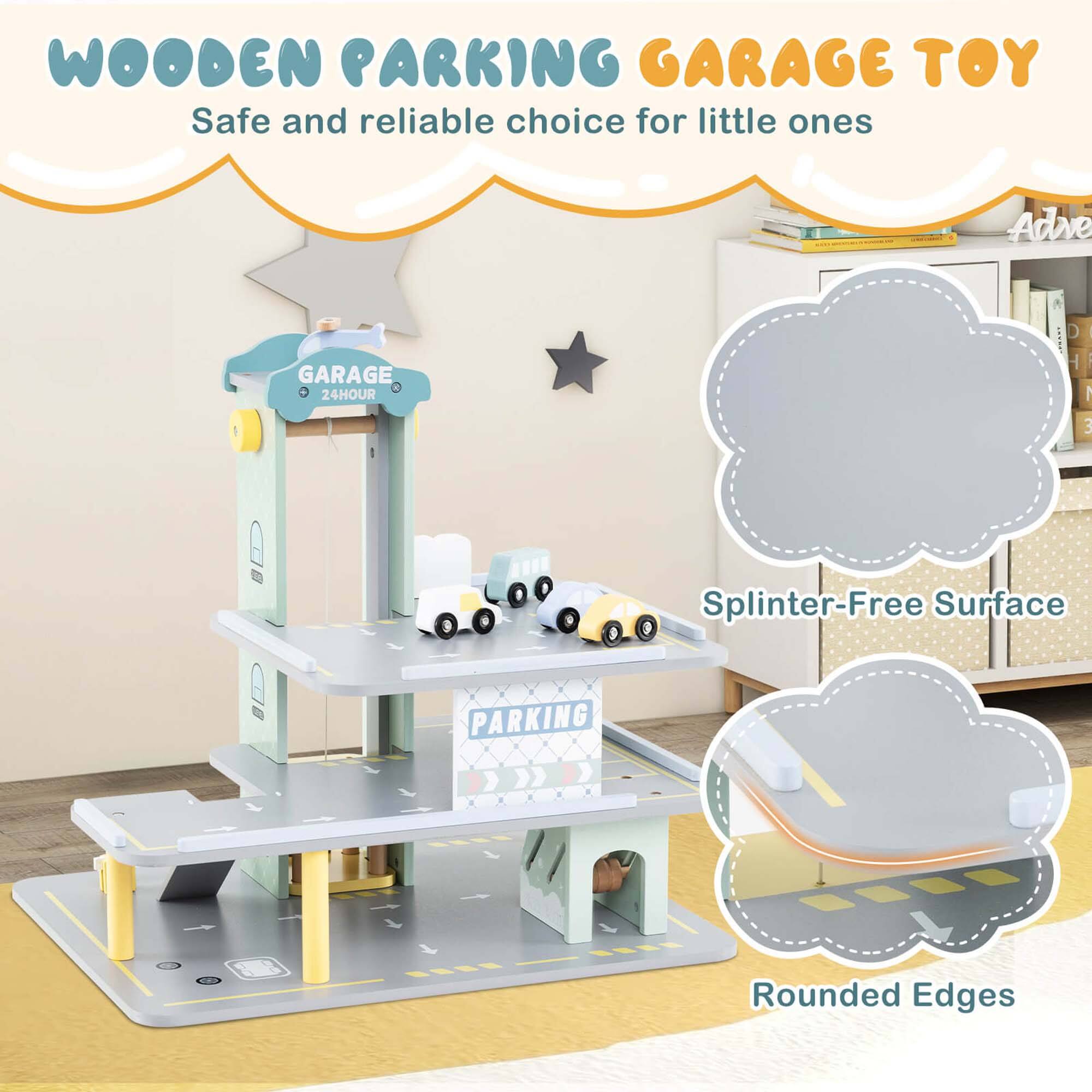 WOODEN PARKING GARAGE TOY  
Safe and reliable choice for little ones  

- Splinter-Free Surface  
- Rounded Edges