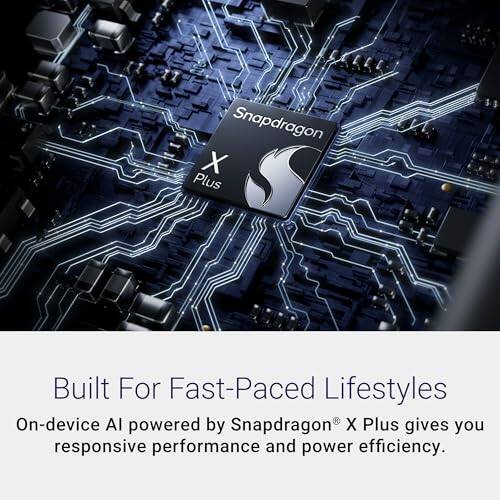 Snapdragon X Plus Built For Fast-Paced Lifestyles

On-device AI powered by Snapdragon X Plus gives you responsive performance and power efficiency.