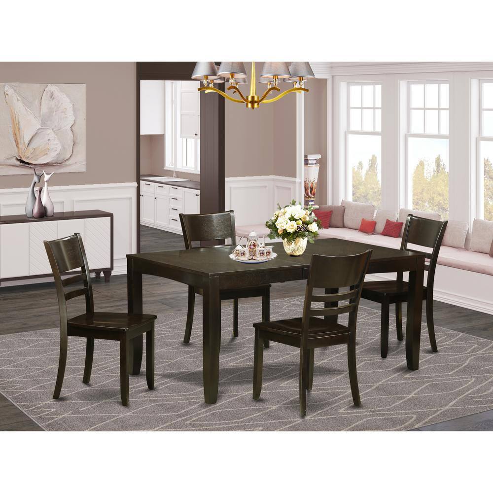 Back. East West Furniture - 5 Pc Dining room set-Kitchen Tables with Leaf and 4 Chairs for Dining room - Cappuccino.