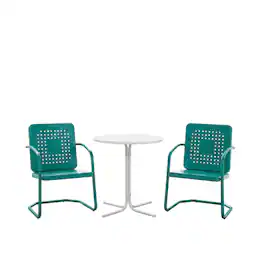 Crosley Furniture - Bates 3Pc Retro Outdoor Bistro Set - Bistro Table & 2 Armchairs - Turquoise Gloss
